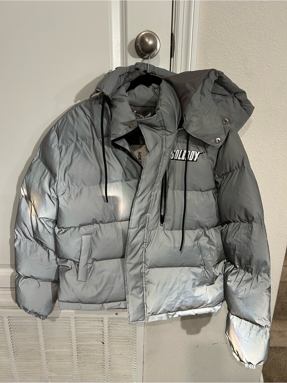 Soleboy Solid Reflective Gray Men's Puffer Jacket with Hood NWT